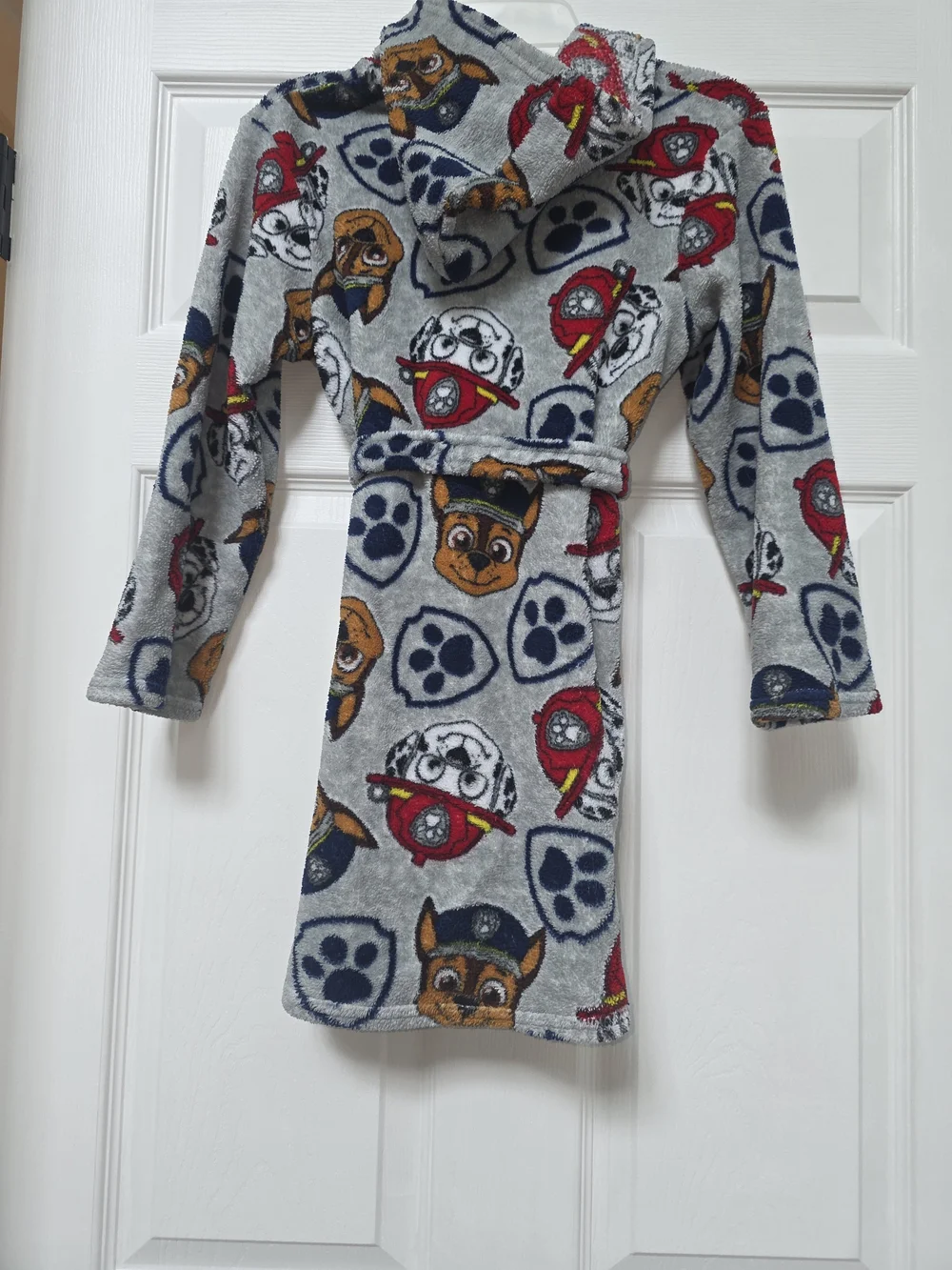 Paw Patrol Kids' Plush Hooded Robe - Gray with Multi-Color Characters